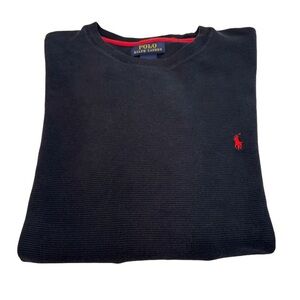 Polo Ralph Men’s Long Sleeve Shirt Waffle Knit Black 100% Cotton Red Pony
